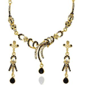 Conjunto de collar chapado en oro Kriaa con piedra austriaca negra 1103925 joyería de moda - Product Image 1