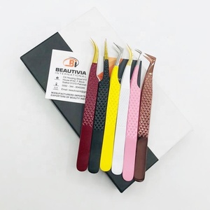 Pinzas profesionales de pestañas con volumen de logotipo personalizado de alta calidad, acero inoxidable sostenible con punta puntiaguda con revestimiento de Color personalizado - Product Image 1