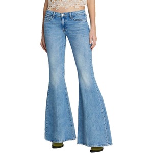 กางเกงยีนส์ขาบานสำหรับผู้หญิง RRI-WDJP-06เสื้อผ้าสตรีทแบบปรับแต่งได้สำหรับผู้ใหญ่ - Product Image 1