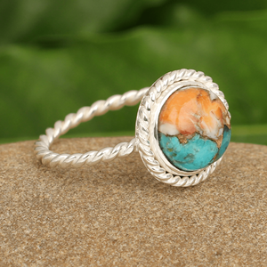 Belle bohème 925 argent Sterling 10mm bague huître naturelle cuivre Turquoise pierre précieuse bijoux bohème pour les femmes vêtements de fête - Product Image 2