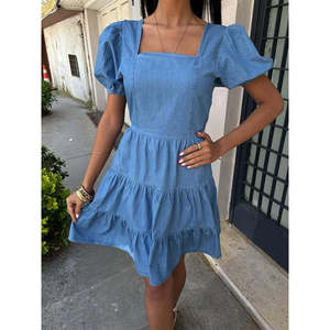 Vestido de Tencel con Cuello Cuadrado y Detalle de Ribete 2883, Cintura Natural, Transpirable - Product Image 3