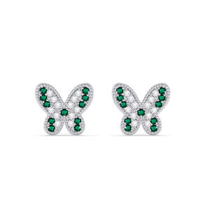 Pendientes de Mariposa Plateados, Modernos y Elegantes, con Diamantes, Circonitas y Perlas, en Rodio, para Regalo de Compromiso, Boda, Aniversario o Fiesta - Product Image 1