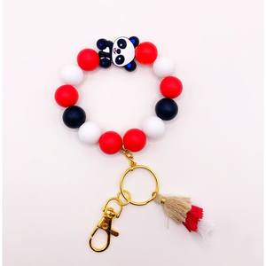 Porte-clés fait main avec perles en bois et anneau en acier inoxydable | Porte-clés coloré en perles de bois et acier inoxydable | VRNQ - Product Image 5