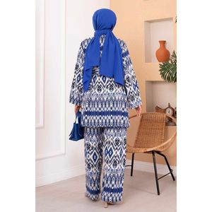 Hijab de viscosa con estampado étnico Indigo de 2 piezas para mujer - Product Image 4