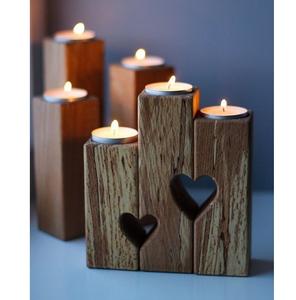 Portavelas de Madera en Forma de Corazón Romántico Hecho a Mano, Decoración Rústica para el Hogar y Regalo para Navidad - Product Image 4