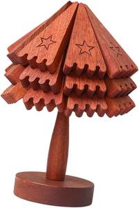 Ensemble de 4 dessous-de-plat carrés en bois écologiques de haute qualité avec support, pliables et empilables pour plats chauds, en carton - Product Image 3