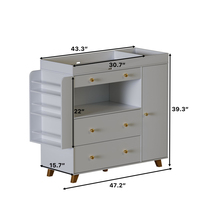 Commode de puériculture avec table à langer, fabriquée directement par l'usine certifiée ISO9001 et BSCI, station de change moderne avec 3 tiroirs et étagères