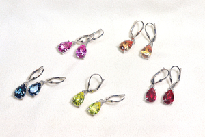 Pendientes de Plata 925 con Zafiro Cultivado en Laboratorio, Forma de Pera de 10x7mm, Amarillo, Naranja, Rosa, Gema de Zafiro, Rubí de Laboratorio, Piedra Alejandrita - Product Image 2