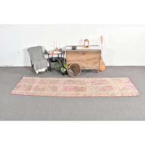 Vintage 9x12 Living Room Carpet Pink & Beige Turkish Wool <b>Rug</b> with Patchwork Design Latex Backing for <b>Hallway</b> Decorations - Product Image 1