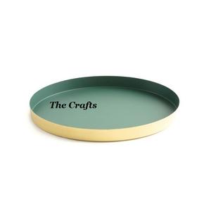 Bandeja de servicio de aperitivos de Color dorado y verde de hierro a granel bandeja de postre de comida de forma redonda para uso en utensilios de cocina - Product Image 1