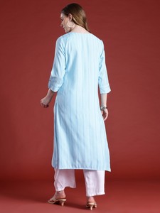 Femmes coton bleu Rayé Kurta - Product Image 5