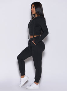 Vente en gros de pantalons de jogging noirs personnalisés pour femmes en polaire éponge pantalons et pantalons pour femmes - Product Image 5