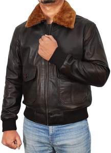 Blouson aviateur en cuir de vache véritable 100% brun vieilli pour homme 2026 - Product Image 3