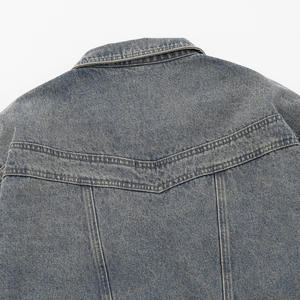 Custom Washed Distressed Zipper Denim Fabrics Custom Denim Jacket Hombres Chaquetas - Product Image 5