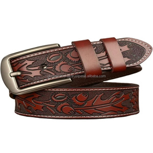 Cinturón de herramientas occidental de cuero real de gran calidad para hombres y mujeres cinturón de cuero tallado a mano con hoja en relieve para vaquero - Product Image 3