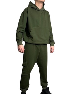 Conjunto deportivo de hombre 100% algodón, conjunto de chándal de lana extragrande con sudadera con capucha y pantalones deportivos ajustados de dos piezas - Product Image 2