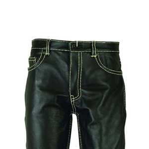 OEM / ODM Streetwear <b>Men</b> Genuine <b>Leather</b> <b>Pants</b> High Quality Plain Dyed Logo Waist Straight Button Fly Windproof Eco-Friendly - Product Image 2