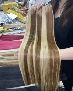 Wholesales Cuticle Aligned Piano <b>Color</b> Weft <b>Hair</b> Bone Straight 100% Virgin Remy Vietnamese Hand Tied <b>Hair</b> Weft Raw <b>Hair</b> - Product Image 4
