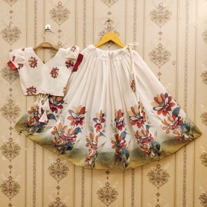 Shoryam Fashion - Lehenga Choli para Niños, Totalmente Cosido, al por Mayor |   Traje Étnico Floral Color Marfil para Niñas, Poliéster de Secado Rápido y Sin Arrugas - Product Image 3