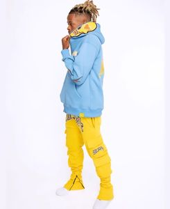 Nueva ropa de calle, conjunto de chándales de algodón grueso para hombre, estampado personalizado, bordado desteñido con parches, conjunto de dos piezas con capucha y pantalones de chándal - Product Image 1