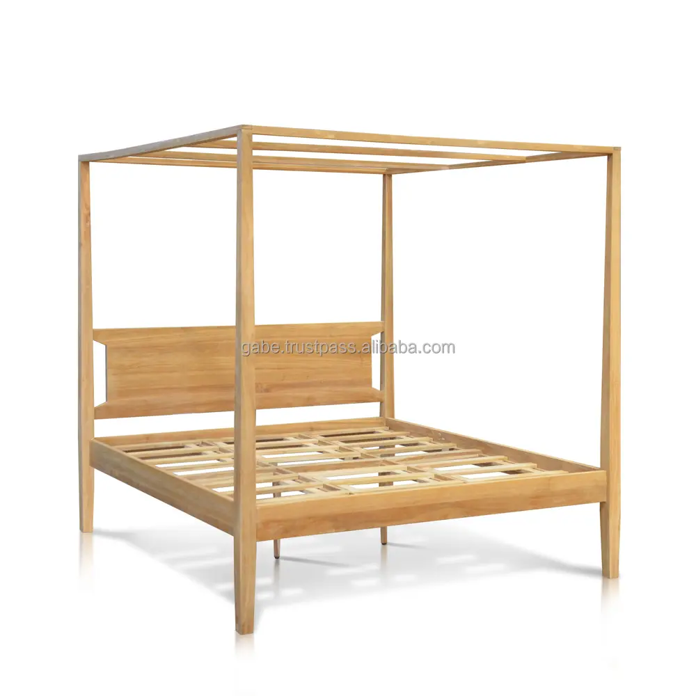Wooden Bed with Canopy Teak wood Natural Fine Sanded for Hotel and Resort Project