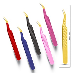 Pinces à cils professionnelles en fibre pour extensions de cils avec poignée diamantée, pinces de haute précision avec logo - Product Image 4