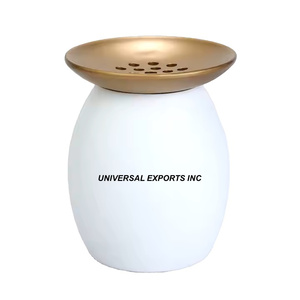 Blanco y oro Bakhoor forma redonda hogar decorativo incienso titular forma redonda diseñador madera Mubkhar - Product Image 1