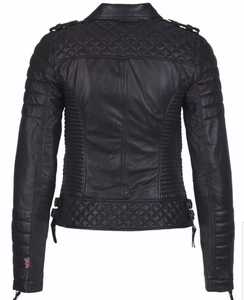 Solid Pattern Winter Varsity Jacket in Sheep Skin Leather with Silk Lining <b>Crystal</b> Decorations Button Lace Plain Dyed Techniques - Product Image 5