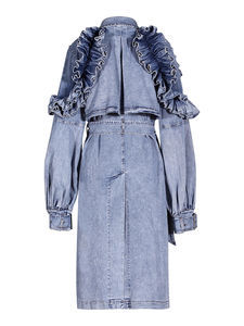 Veste en jean rose délavée tendance pour femmes avec des détails cloutés argentés, manches longues, boutons - Product Image 6