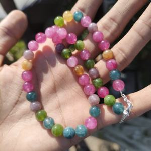 Perles de pierres précieuses en tourmaline naturelle authentique 4MM Multicolore Qualité AAA Perles en vrac plaquées argent Bijoux de guérison Cadeau de mariage pour - Product Image 1