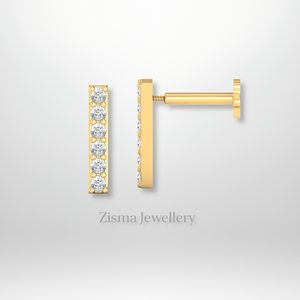 Boucles d'Oreilles Piercing de Luxe avec Barre de Diamant 14K 18K Or Massif VVS DEF Vrais Diamants de Laboratoire Certifiés IGI GIA Vente en Gros - Product Image 3