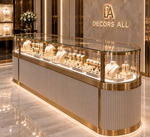Vitrine de luxe en verre pour bijoux, cadre doré, présentoir pour colliers et bagues, comptoir pour salon ou magasin de détail - Product Image 1