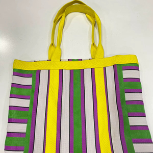 กระเป๋าช้อปปิ้งลายทางและลายตารางทอจากไนลอนรีไซเคิล  ซิปพลาสติกที่เป็นมิตรกับสิ่งแวดล้อม  กระเป๋าชายหาดทอมือจากวัสดุรีไซเคิล - Product Image 1