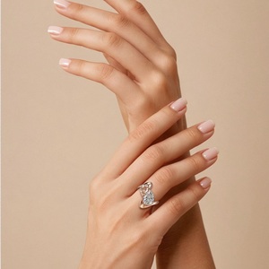 Bague de cocktail en or rose avec diamant taille poire et pierre champagne sertie à griffes, bague de fiançailles de luxe pour femme - Product Image 4