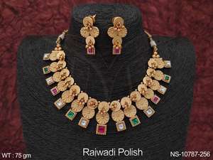 Designer Rajwadi Plated Kemp <b>Jewellery</b> Fancy Design Party Wear Beautiful Kemp Necklace <b>Set</b> - Product Image 2