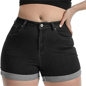 Short en jean personnalisé noir taille moyenne cordon fermeture éclair respirant Short de sport pour unisexe élastique Style Simple avec poche - Product Image 3