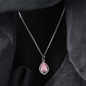 NOVAMART Fine Platinum Rhodium-Plated Water Drop <b>Pendant</b> with Emerald Cut Zircon & <b>Opal</b> Stones Wholesale Export - Product Image 2