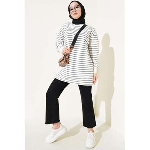 Tunique Rayée à Col Ras du Cou Blanc - Product Image 1