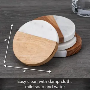 Premium Wooden Marble Coasters for Drinks Coffee Tea Home Decor <b>Table</b> <b>Protection</b> Cup Pad Set - Product Image 2