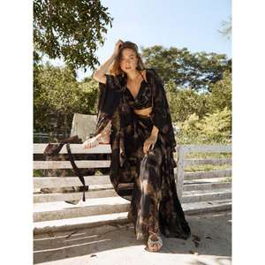 Women's Tie Dye <b>Kaftan</b> Co-Ord Set Bralette <b>Top</b> Wide-Leg Pants Shrug Floor-Length Natural Waistline Eco-Friendly Boho Resort Wear - Product Image 4