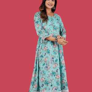 Kurta de Algodón Estampado Sky 001 para Niñas, Ideal para Oficina, Fiestas, Uso Diario, con Trabajo Manual e Impresión Suave - Product Image 1