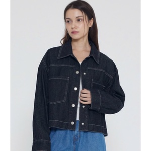 Chaqueta vaquera a cuadros de cintura media holgada para mujer de alta calidad con bolsillos y botones transpirable para uso informal de verano - Product Image 1