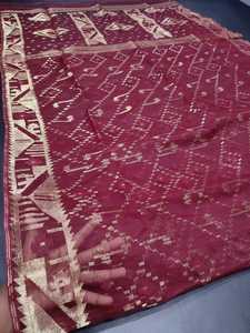 Exclusif Deshi Dhakai Jamdani Sharee Qualité d'exportation pour les femmes JAMDANI FABRIC Bleu VERT Doré Bleu Ciel du Bangladesh - Product Image 2