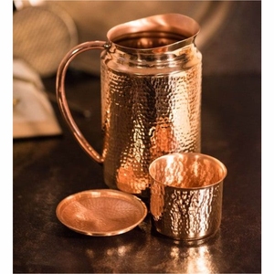 Jarra de Agua de Cobre Puro de 900 ml con Tapa, Acabado Martillado, Jarra Ayurvédica Curativa, Recipiente de Cobre Artesanal Antiguo para Bebidas - Product Image 6