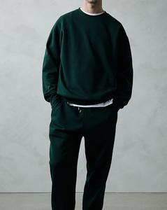 <b>Men's</b> Dark Green Full Sleeve Sweatshirt Loose Fit Cotton & Polyester Bland Fabric Rib Trimmed Neck Dropped Shoulder for Winter - Product Image 2