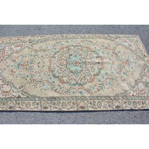 Vintage 4 X 7,9ft Beige Bleu Turc Laine Tapis Classique Grande Surface Rectangle Patchwork Abstrait Couloir Motif pour Chambre Adolescent - Product Image 4