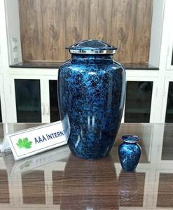 Genuine Quality Bulk Selling Special Design 100% Aluminum Metal Material Blue <b>Stone</b> With Engraving Cremation Ashes Urns for Sale - Product Image 4