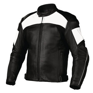 Chaqueta de motorista negra con rayas blancas, chaqueta de cuero con cremallera cruzada, chaqueta de motorista acolchada de piel de vaca para hombre, chaqueta de motocicleta a rayas de manga blanca - Product Image 3