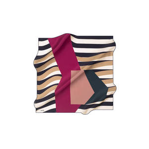 Vintage Designer Digital Print Black Cream Striped Silk Square Scarf - Product Image 1