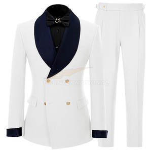 Costume de smoking moderne 2 pièces pour hommes coupe ajustée marine veste et pantalon à double boutonnage avec col châle formel respirant blanc - Product Image 1